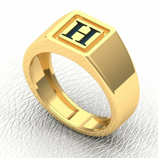 💍 H Letter Meena Gold Mens Signet Ring・ STL File for ・Cults