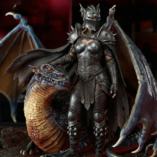 Pyralis Dragon Guardian 100mm Statue – Fantasy Female Warrior STL – Resin 3D Print – DND Miniature – Unsupported & Presupported