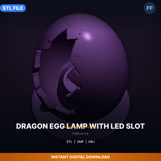 Dragon Egg Lamp With Led Slot - 3D Printable STL File
