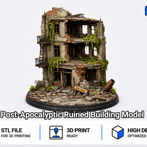 Post-Apocalyptic Ruined Building Model | 3D Print STL File