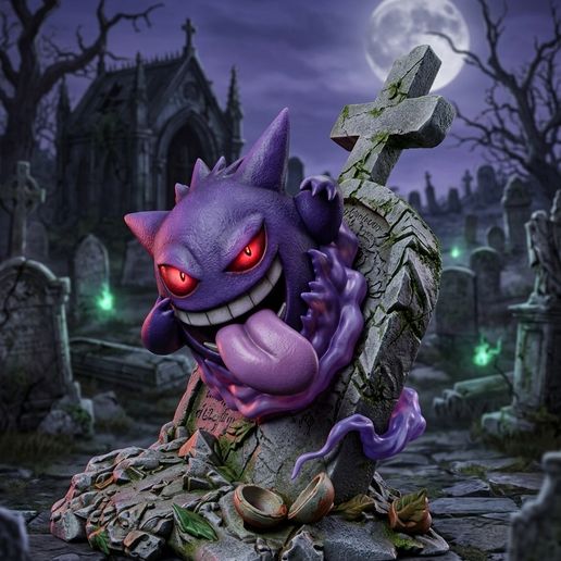 STL Figura – Gengar en Cementerio Fantasmal (Pokémon)