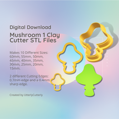 Cover-7.png 3D file Mushroom 1 Clay Cutter - Toadstool Cottage core STL Digital File Download- 10 sizes and 2 Earring Cutter Versions, cookie cutter・3D print design to download