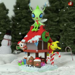 celebi-natal-render-com-logo-novo.jpg STL file Pokemon christmas diorama (with cuts)・3D print design to download