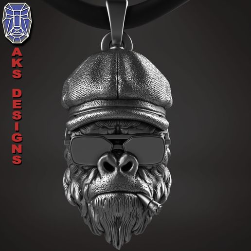 Gangster gorilla smoking with hat version 2 Pendant jewelry 3D model