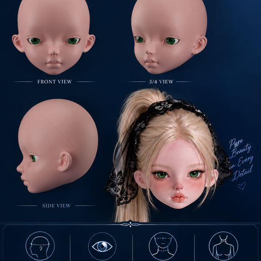 Realistic BJD Doll  Head – For OB22/24 Body adaptation | Customizable Doll Head 3D Model