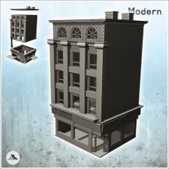 1-PREM.jpg STL file Brick corner building with first floor store and arched windows (12) - Downtown Modern WW2 WW1 World War Diaroma Wargaming RPG・Model to download and 3D print