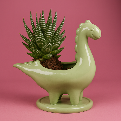 Cute Cartoon Dinosaur Planter – 3D Printable Succulent Pot STL File 3D model