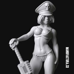 dm01a-01.jpg STL file Dom Series 01a - Sexy Commissar Girl with Cap & Chainsaw Sword・3D print design to download