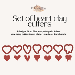 Set-of-heart-clay-cutters.png Archivo 3D Valentines Super bundle cortadores de arcilla polimérica | Cortadores de corazón | Cortadores de corazón de arcilla polimérica | 28 archivos STL | 7 diseños diferentes・Idea de impresión 3D para descargar