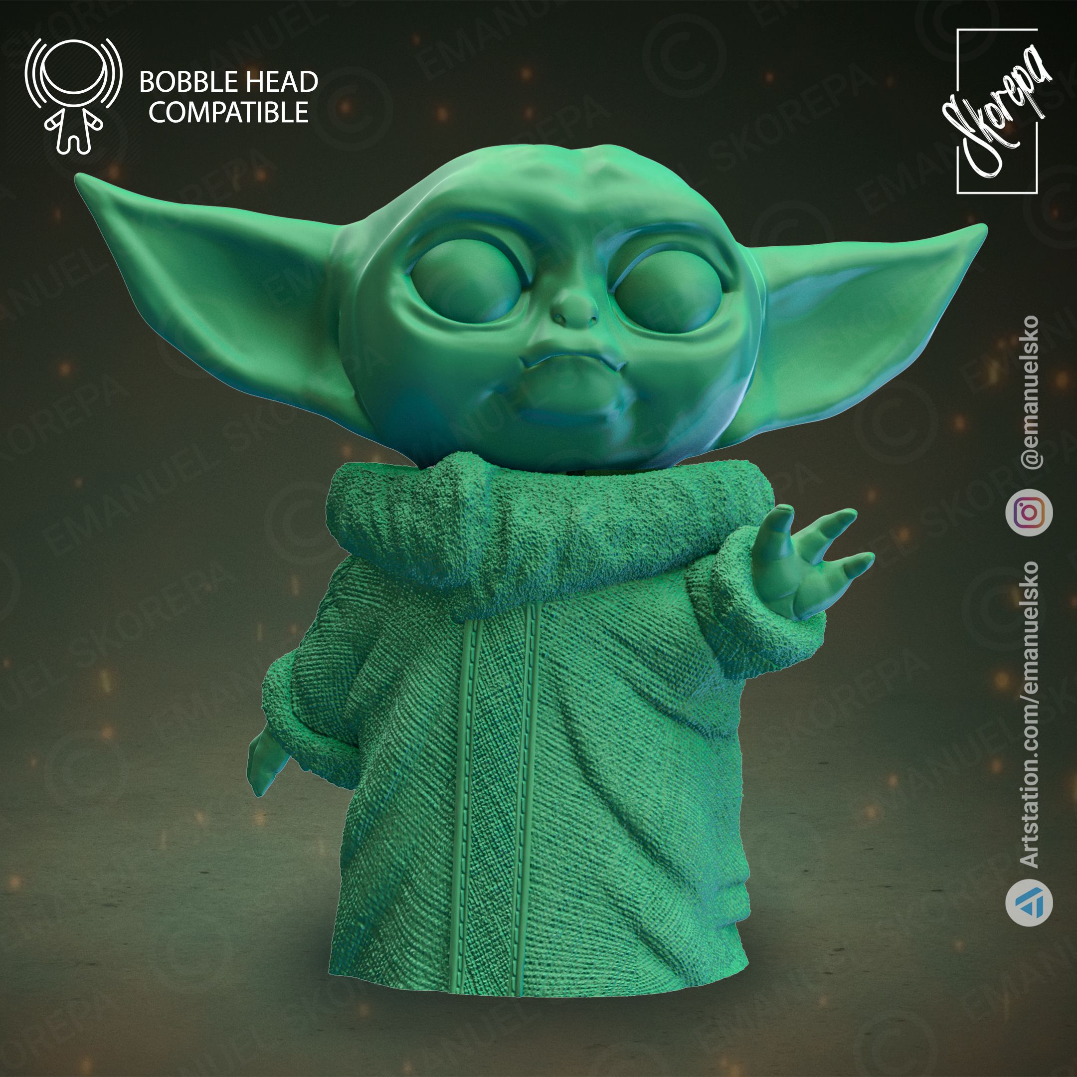 3D file BABY YODA BOBBLE HEAD・3D printable design to download・Cults
