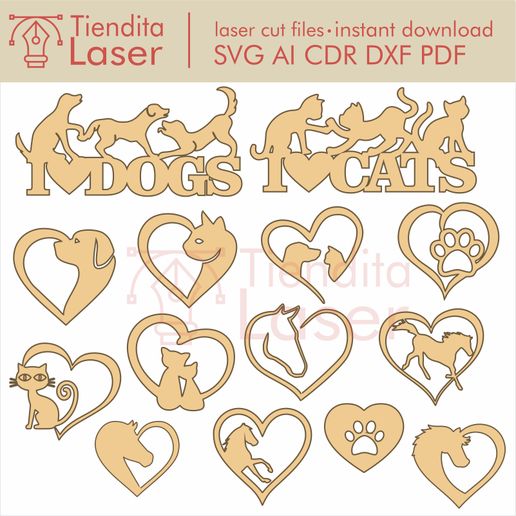 Pets-dog-cat-horse-laser-cut-vector-file-pattern-cutls3d.jpg Cat Dog Horse - Vectors for laser cutting