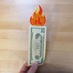 IMG_9695.jpg STL file Flaming Money Prop, Bitcoin Burning Fiat Dollar Bill on Fire Costume Cigar・Template to download and 3D print