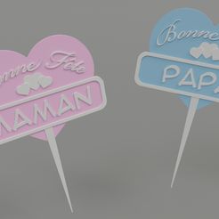 Pic-à-gâteau-Bonne-Fête-Maman-et-papa.jpg STL-Datei Kuchenspitz Gute Party Mama und Papa・3D-druckbare Vorlage zum herunterladen