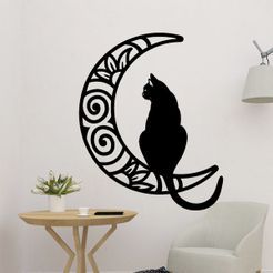 sample.jpg 3D file Cat With Moon 2D Decor・3D print model to download