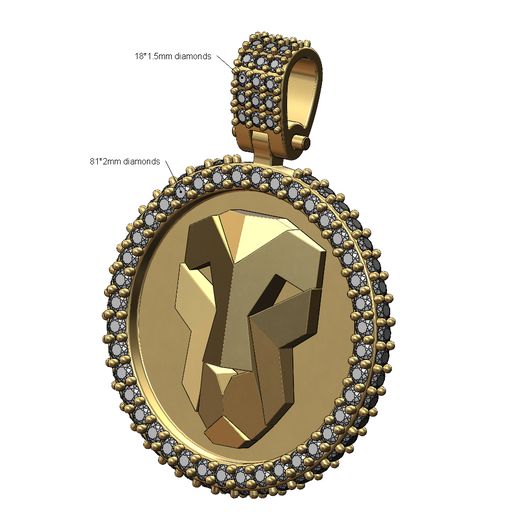 Iced geometric lion diamond pendant with bail 3D print model 3D model