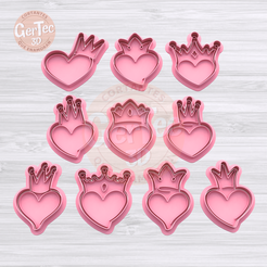 1.698.png STL file SET X10 HEARTS WITH CROWNS Cookie Cutter HEARTS WITH CROWNS・3D print design to download