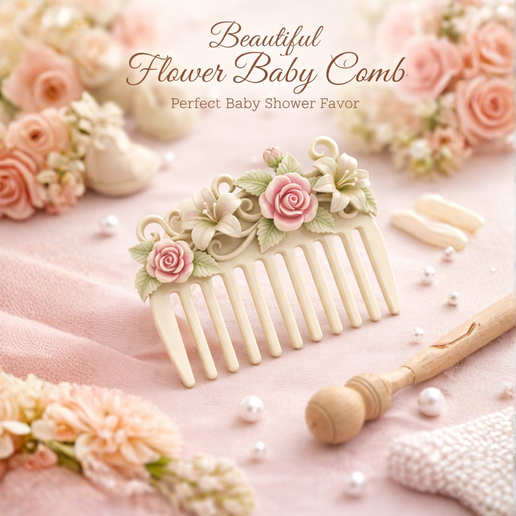 Decorative Floral Comb for Baby's Hair - 3D Model