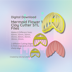 Cover-7.png Archivo STL Clay Cutter STL File - Mermaid Flower 1 - Earring Digital File Download- 8 sizes and 2 Cutter Versions, cortador de galletas・Objeto imprimible en 3D para descargar