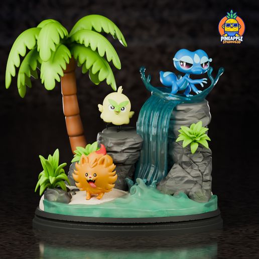 POKEMON gen 10 MULTICOLOR diorama pombon,browt and gecqua