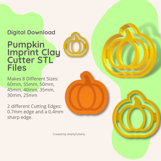 Pumpkin Clay Cutter - Halloween STL Digital File Download- 8 sizes and 2 Cutter Versions 3D model