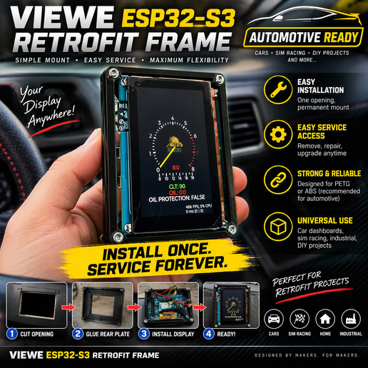 VIEWE ESP32-S3 Universal Retrofit Frame | Easy Service Mount | Automotive Ready