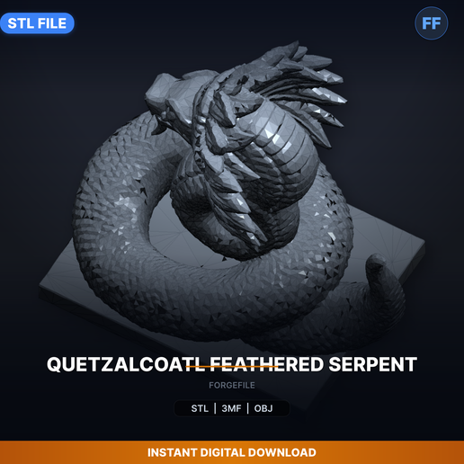 Quetzalcoatl Feathered Serpent - 3D Printable STL File