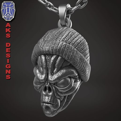 Alien_with_cap_v1_pendant_a2.jpg skull  Pendant jewelry ALien with cap v1