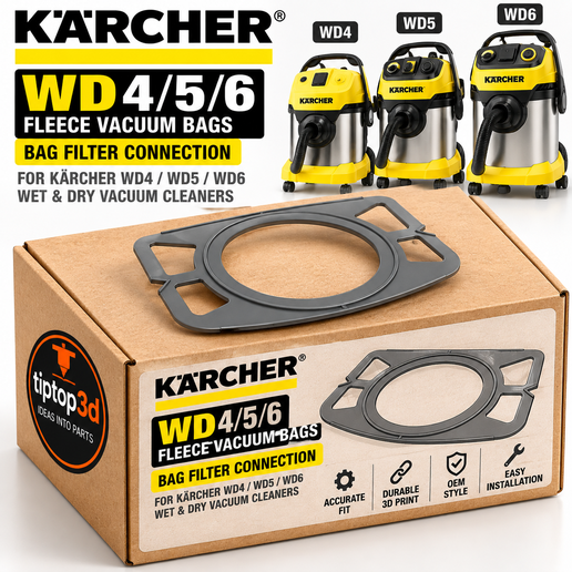 Kärcher WD4 / WD5 / WD6 Fleece Vacuum Bag Filter Connection – 3D Printable Replacement Part
