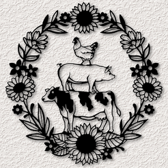 project_20230822_1937108-01.png Archivo STL Animales de Granja Decoración de Pared Guirnalda Gallina Cerdo y Vaca Arte de Pared・Objeto imprimible en 3D para descargar