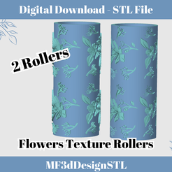 1.png Flowers Texture Roller Digital STL File for Polymer Clay | Seamless | DIY Jewelry and Cookie Making Tool