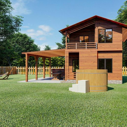 🪵 Cabaña casa de madera sobre césped・Archivo STL para Impresión