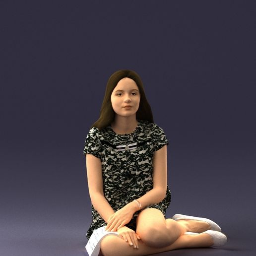 000196 Sitting Young Woman with Note 1016 3D model