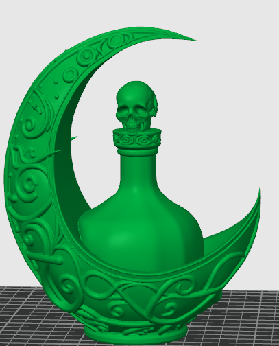 Dark Crescent Moon Potion Bottle - Fantasy Decor STL - Gothic Display Prop