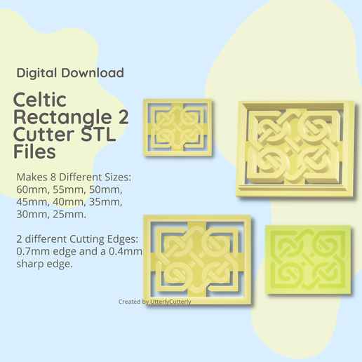 Celtic Rectangle 2 Knot Clay Cutter - STL Digital File Download- 8 sizes and 2 Cutter Versions 3D model
