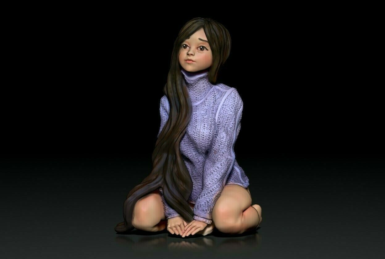Sitting-Girl_Color.jpg Fichier STL Fille mignonne - fille d'anime - femme sexy - modèle imprimé 3D・Modèle pour imprimante 3D à télécharger, adamchai