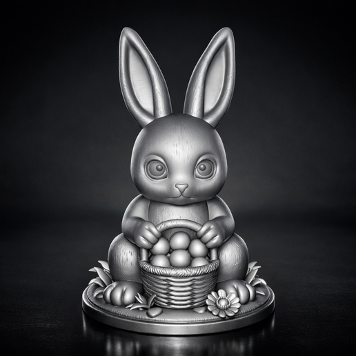 Easter Bunny with Basket of Eggs – 3D Print Model – Spring Decor – Easter Table Centerpiece