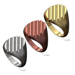 Rounded-Carved-strips-signet-ring-size7-8-9-00.jpg STL file Ribbed carved round top signet ring US sizes 7 8 9 3D print model・Design to download and 3D print