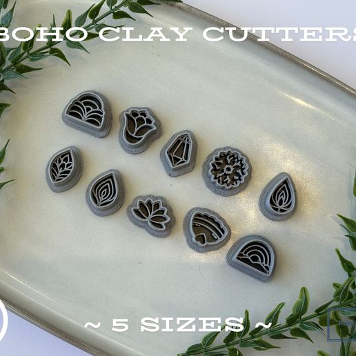 boho-floral-polymer-clay-cutter-stl-set.jpg Boho Polymer Clay Cutters STL Bundle – 150 Files (5 Sizes Each) – Mixed Shape Earring Cutter Set