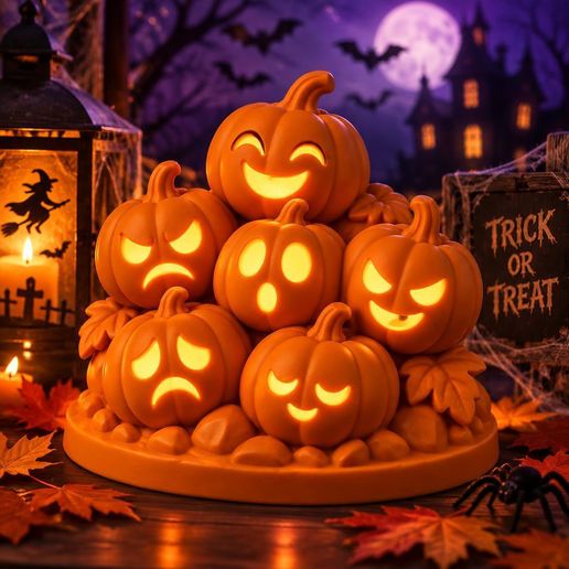 Halloween Pumpkin 3D Print STL | Cute Scary Jack-O'-Lantern Pumpkin Patch | Spooky Halloween Decoration