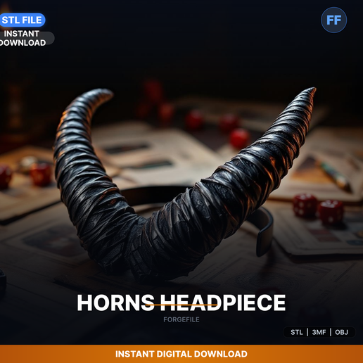 Curved Demon Horns Headpiece, Ram Horn Style, Headband - 3D Printable STL File