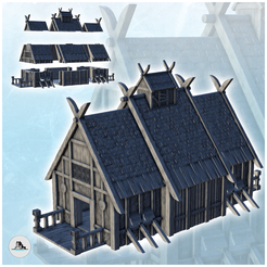 0.png STL file Large Viking building with double entrance and railings (5) - Alkemy Lord of the Rings War of the Rose Warcrow Saga・Template to download and 3D print, Hartolia-Miniatures