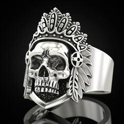 Indian-Skull-ring-10.jpg STL file Indian Skull ring・3D printable model to download