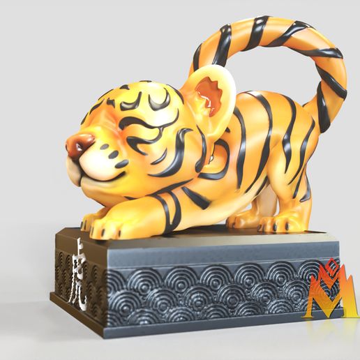 Year-of-Tiger-V2B.jpg STL file 2022 YEAR OF THE TIGER (stretching version) -GOOD LUCK SCULPTURE -GIFT/SOUVENIR -LUNAR NEW YEAR・Design to download and 3D print, adamchai