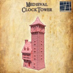 Medieval-Clocktower-1-re.jpg Archivo 3D Torre del Reloj Medieval 28 mm Terreno de Mesa・Modelo para descargar y imprimir en 3D