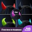 TemplateCults_Horns_Pack01.jpg 5 Cute Horns for Headphones Color Gaming Accesories Ready to print
