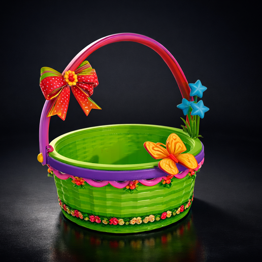 Easter Egg Basket STL – Cute Spring Bunny Basket with Bow, Butterfly & Flowers