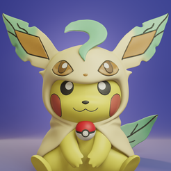 pikachu-leafeon-render.png Free STL file Pokemon - Pikachu Cosplay Poncho Leafeon・3D print object to download