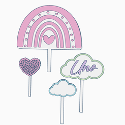 arcoiris.png Fichier STL Set Topper Rainbow Ornament Cloud Cloud Heart Number Birthday Birthday Number Birthday・Modèle imprimable en 3D à télécharger