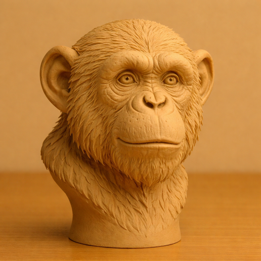 Realistic Monkey Head Bust – Detailed 3D Printable Sculpture | High Detail Animal Portrait