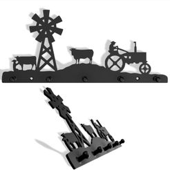 Key-Rack-Farm-Scene.jpg STL file Farm Scene - Wall Mount Key Rack・3D printable model to download
